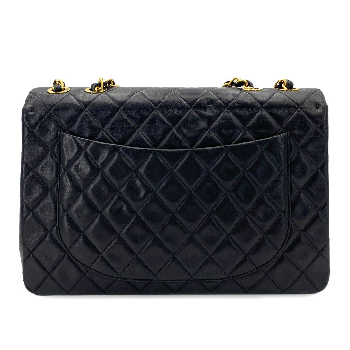 CHANEL VINTAGE MAXI MATELASSE 34 CHAIN SHOULDER BAG BLACK LAMB SKIN 90242144
