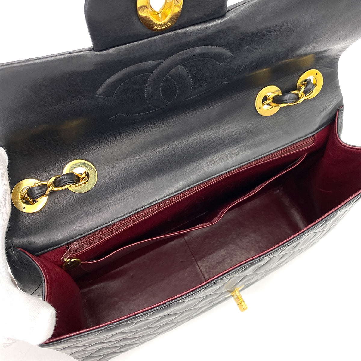 CHANEL VINTAGE MAXI MATELASSE 34 CHAIN SHOULDER BAG BLACK LAMB SKIN 90242144