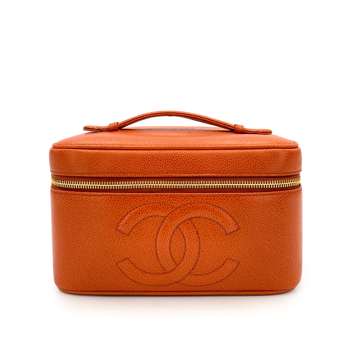 CHANEL VINTAGE VANITY HAND BAG ORANGE CAVIAR SKIN 90242317