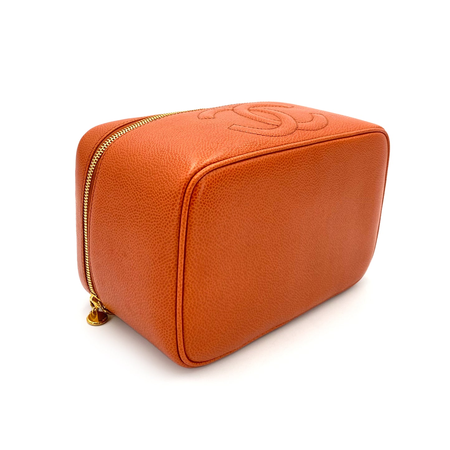 CHANEL VINTAGE VANITY HAND BAG ORANGE CAVIAR SKIN 90242317