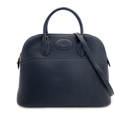 HERMES BOLIDE 37 BLUE INDIGO FJORD HAND SHOULDER BAG □G 90242321