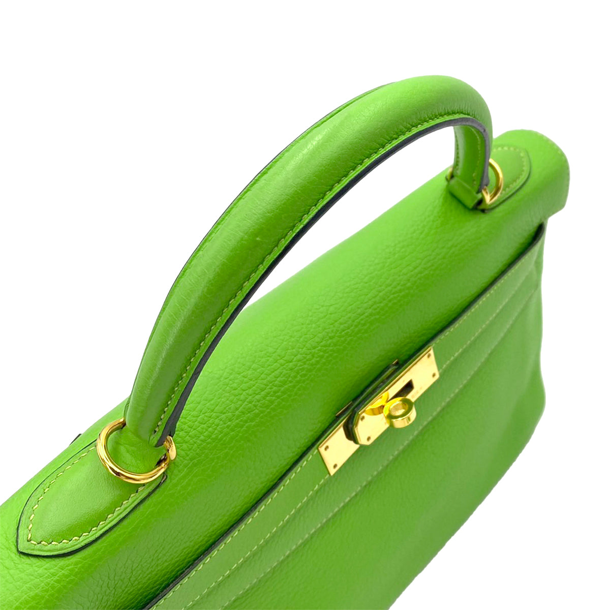 HERMES KELLY 32 RETOURNE APPLE  GREEN TAURILLON CLEMENCE HAND SHOULDER BAG □G 90242323