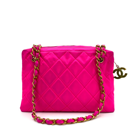 CHANEL VINTAGE CHAIN TOTE BAG PINK CANVAS 90242328