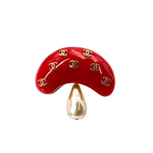 CHANEL VINTAGE BROOCH COCOMARK MUSHROOM MOTIF RED FAUX PEARL ACCESSORY 2/8 90242333