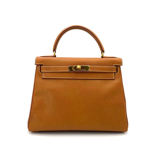 HERMES KELLY 28 RETOURNE GOLD COUCHEVEL HAND SHOULDER BAG 〇W 90242337