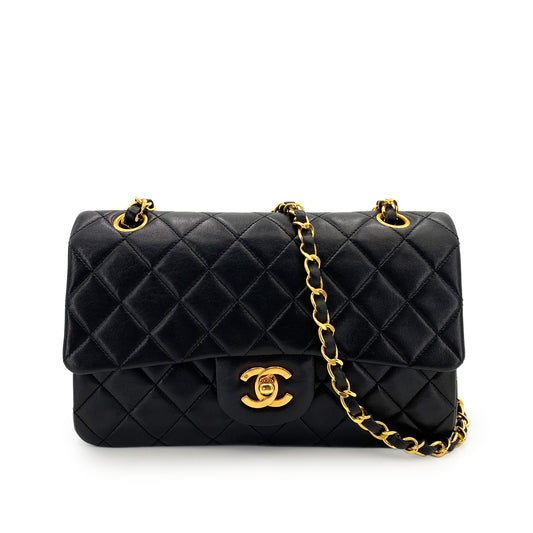 CHANEL VINTAGE CLASSIC FLAP SMALL CHAIN SHOULDER BAG BLACK LAMB SKIN 90242338
