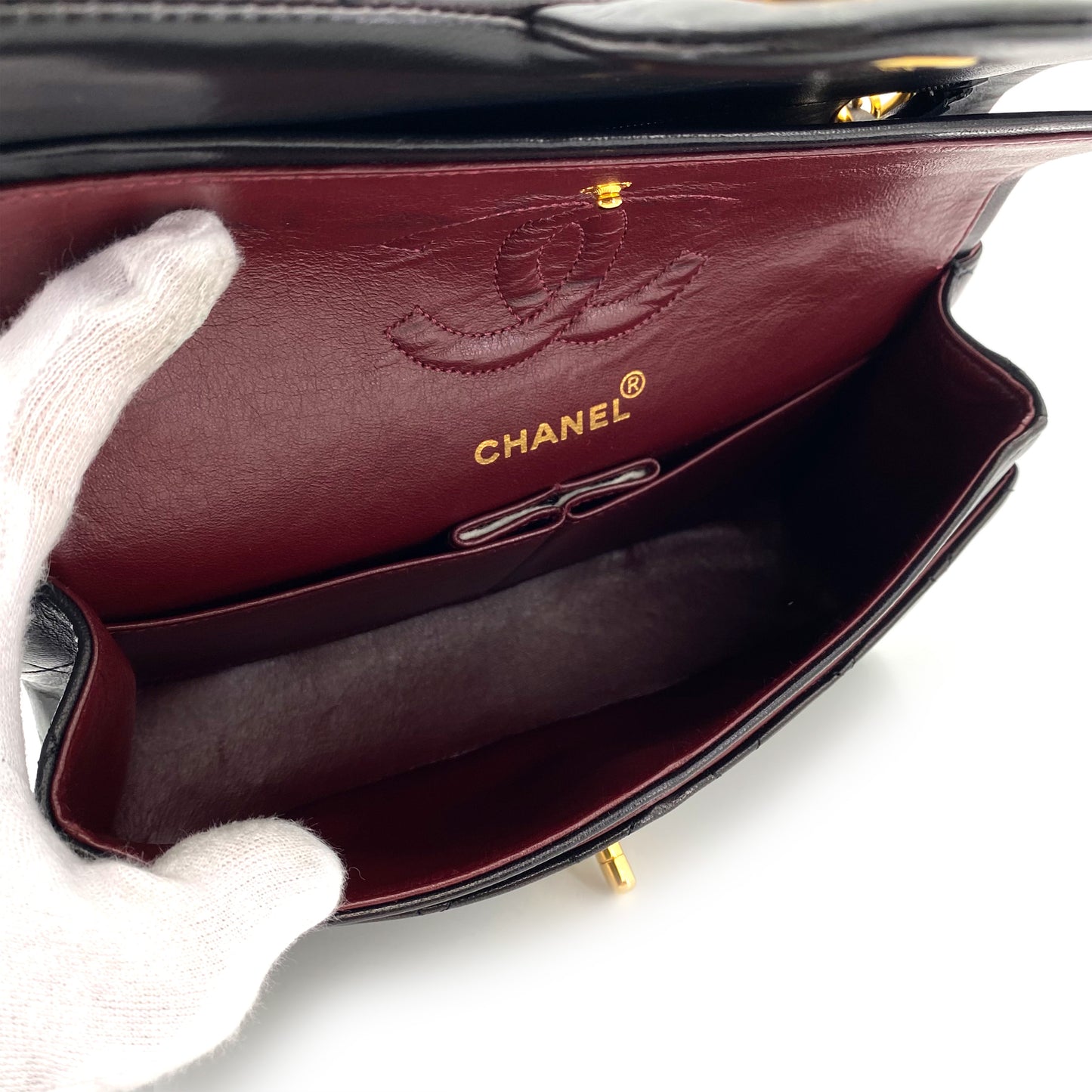 CHANEL VINTAGE CLASSIC FLAP SMALL CHAIN SHOULDER BAG BLACK LAMB SKIN 90242338