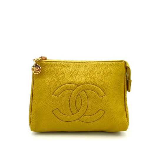 CHANEL VINTAGE POUCH BAG YELLOW CAVIAR SKIN 90242342