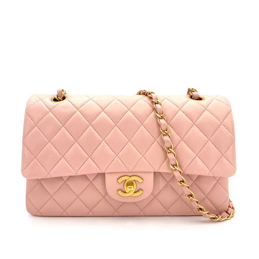 CHANEL VINTAGE CLASSIC FLAP MEDIUM CHAIN SHOULDER BAG PINK LAMB SKIN 90242347