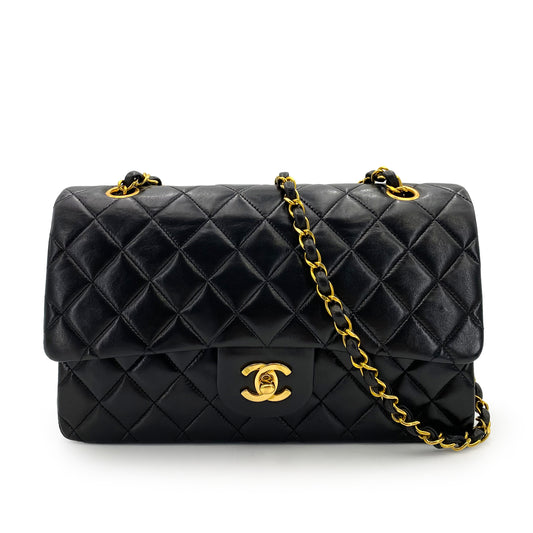 CHANEL VINTAGE CLASSIC FLAP MEDIUM CHAIN SHOULDER BAG BLACK LAMB SKIN 90242348