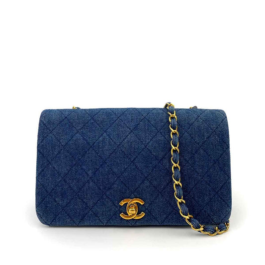 CHANEL VINTAGE FULL FLAP CHAIN SHOULDER BAG BLUE DENIM 90242638