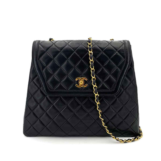 CHANEL VINTAGE MATELASSE CHAIN SHOULDER BAG BLACK LAMB SKIN 90242639