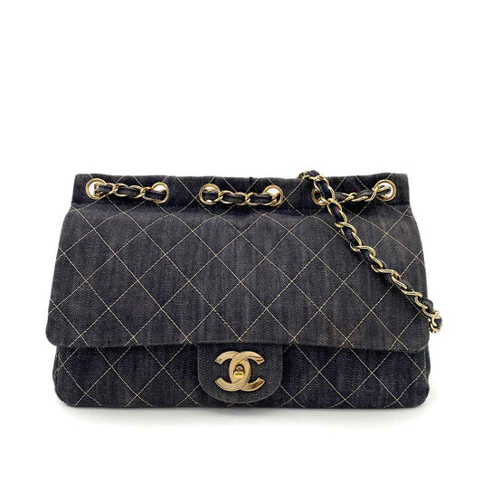 CHANEL VINTAGE CHAIN SHOULDER BAG BLUE DENIM 90242645