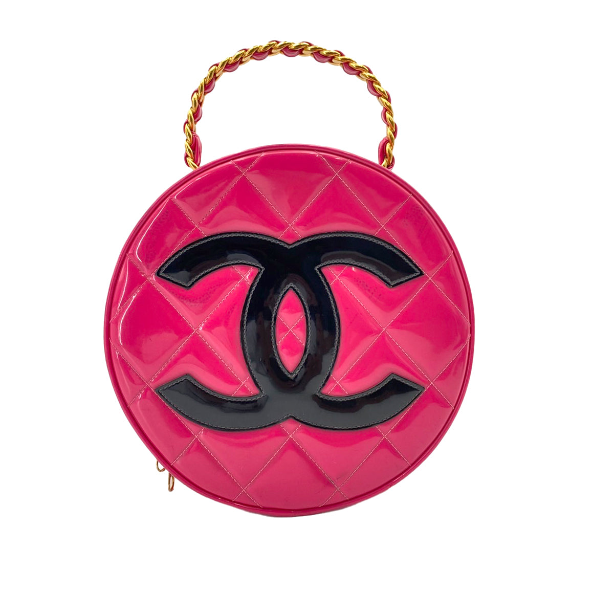 CHANEL VINTAGE MATELASSE ROUND VANITY HAND BAG PINK ENAMEL 90242651
