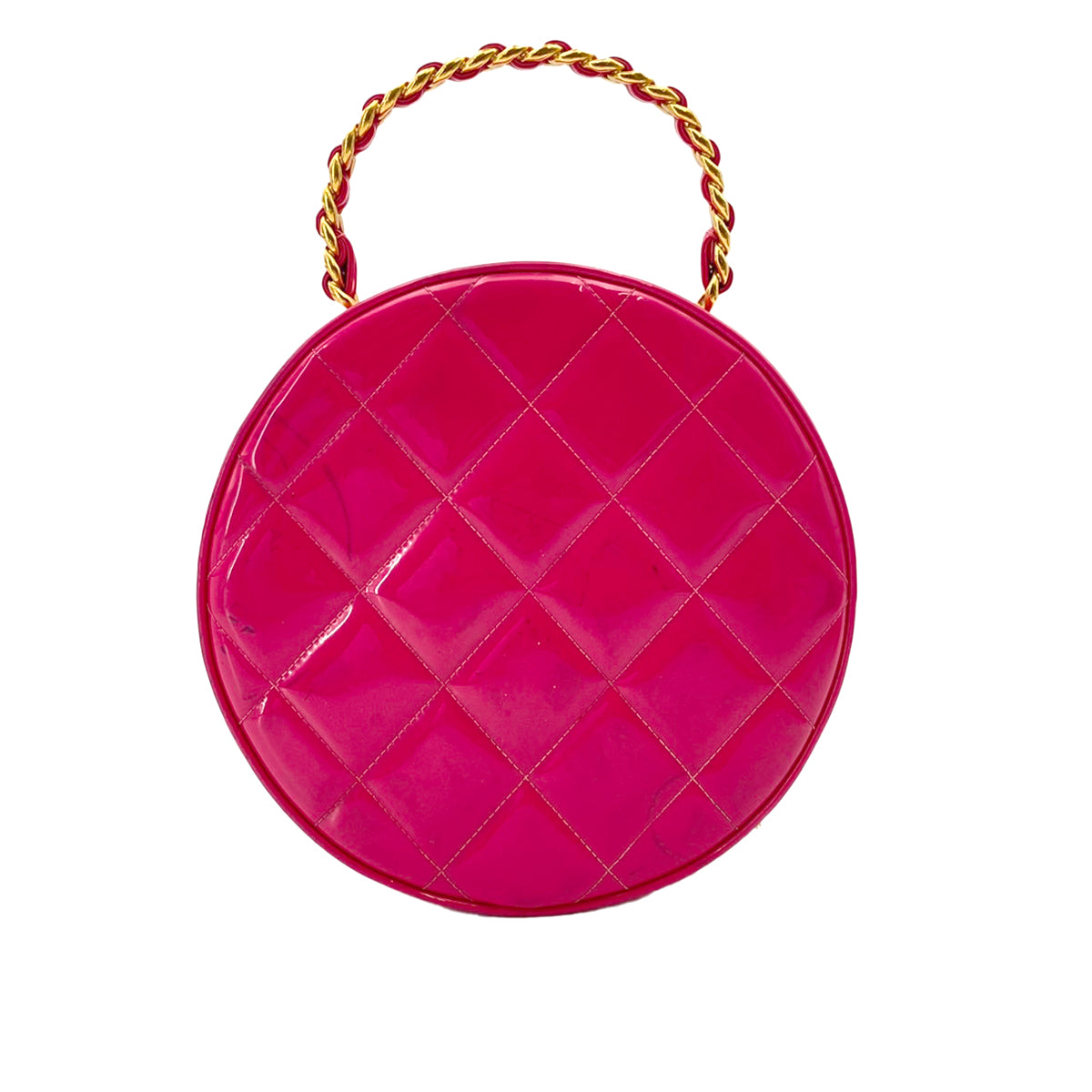 CHANEL VINTAGE MATELASSE ROUND VANITY HAND BAG PINK ENAMEL 90242651