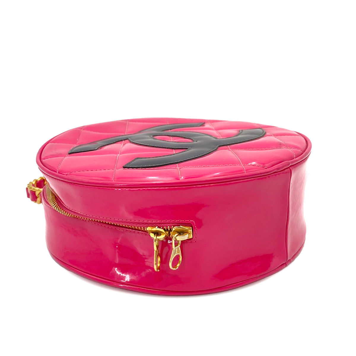 CHANEL VINTAGE MATELASSE ROUND VANITY HAND BAG PINK ENAMEL 90242651