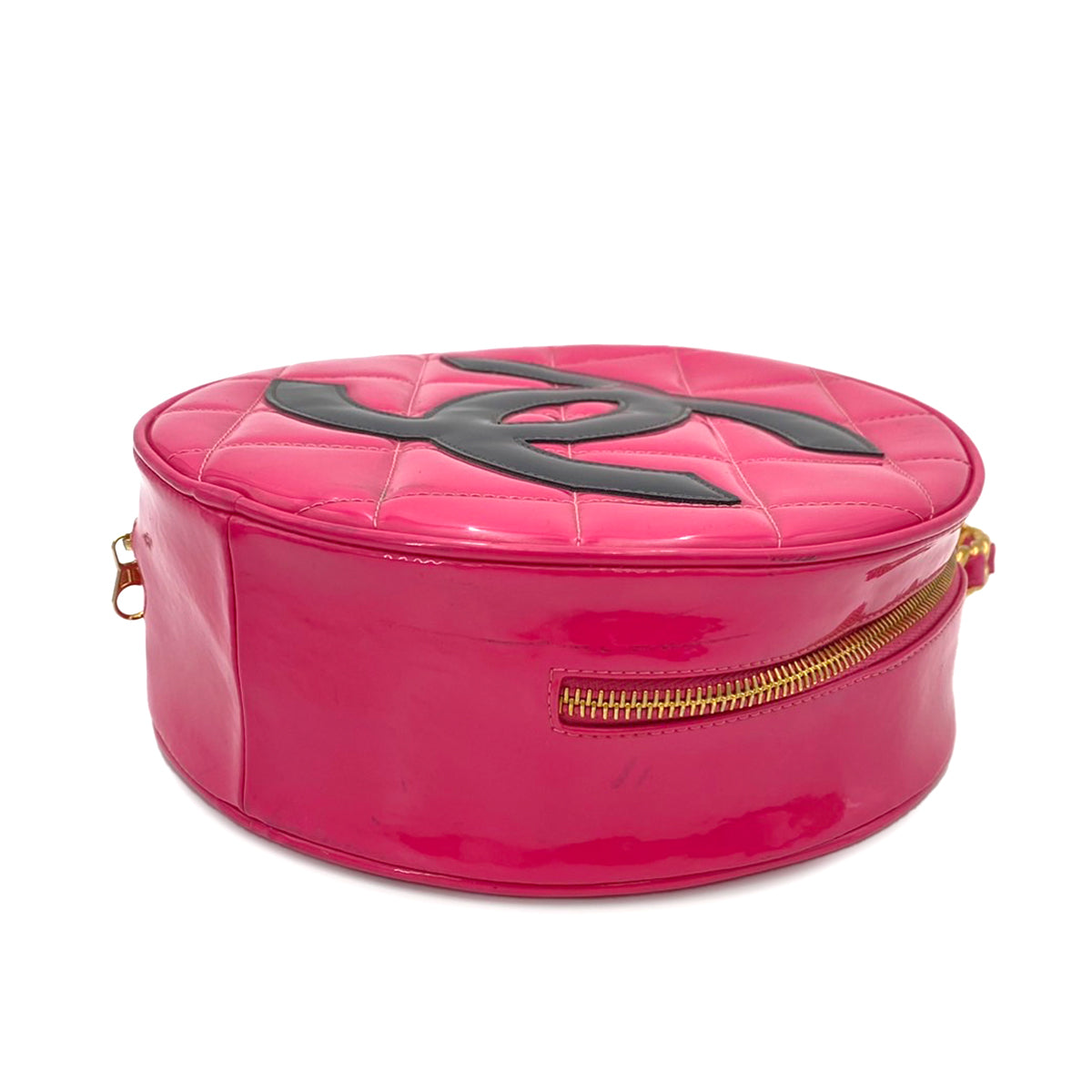 CHANEL VINTAGE MATELASSE ROUND VANITY HAND BAG PINK ENAMEL 90242651