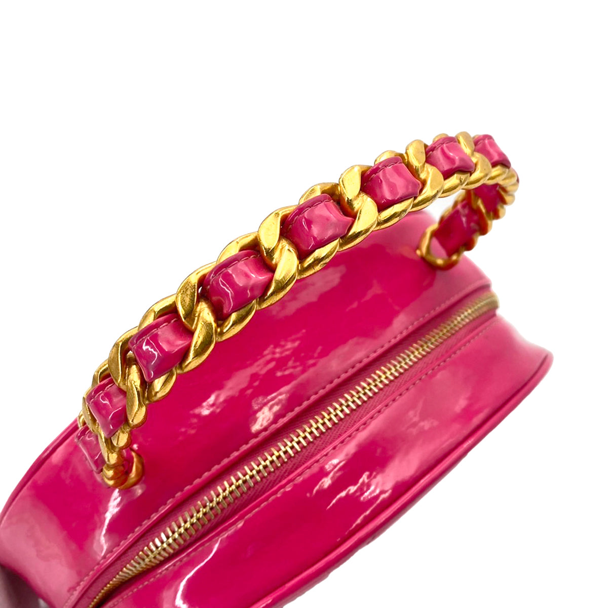 CHANEL VINTAGE MATELASSE ROUND VANITY HAND BAG PINK ENAMEL 90242651