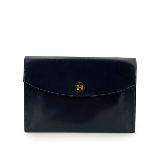 HERMES POCHETTE RIO NAVY BOXCALF CLUTCH BAG 〇R 90242657