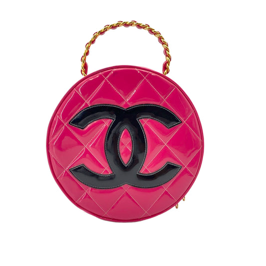 CHANEL VINTAGE MATELASSE ROUND VANITY HAND BAG PINK ENAMEL 90242659