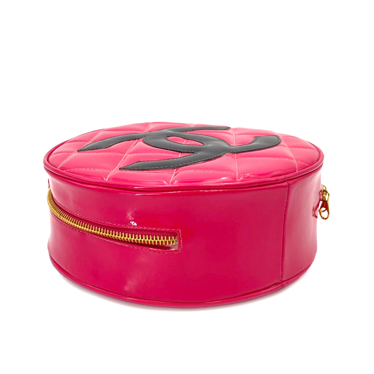 CHANEL VINTAGE MATELASSE ROUND VANITY HAND BAG PINK ENAMEL 90242659
