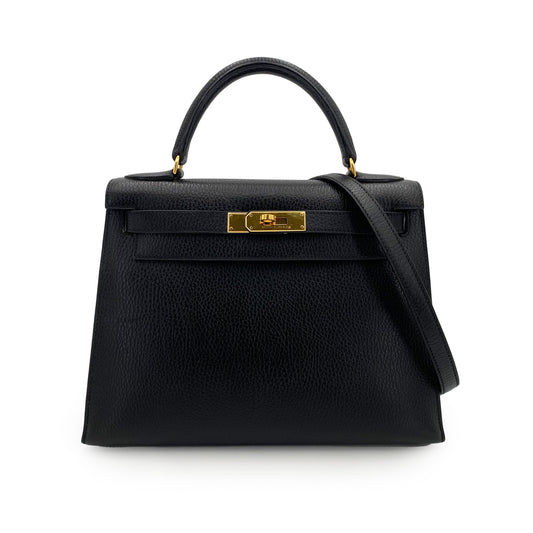 HERMES KELLY 28 SELLIER BLACK ARDENNES HAND SHOULDER BAG □A 90242663