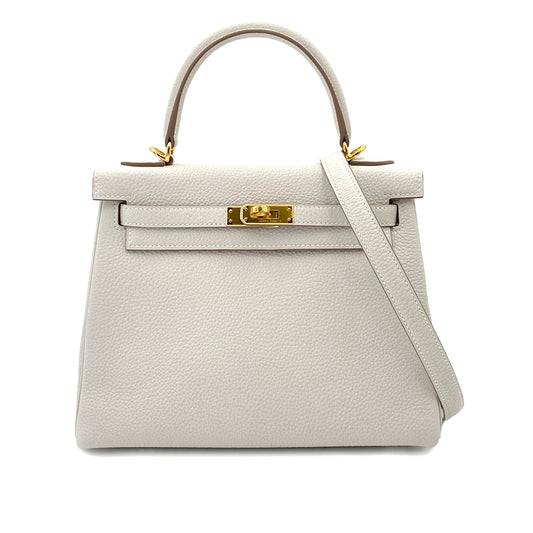 HERMES KELLY 25 RETOURNE GRIS PERLE TOGO HAND SHOULDER BAG B 90242675