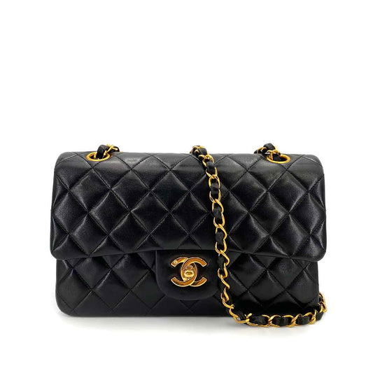 CHANEL VINTAGE CLASSIC FLAP SMALL CHAIN SHOULDER BAG BLACK LAMB SKIN 90242899