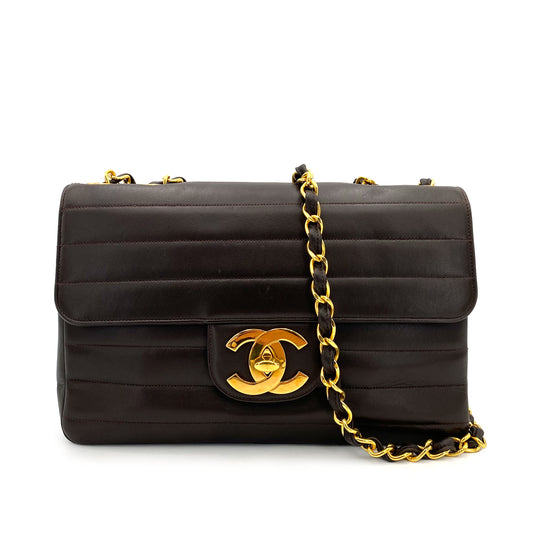 CHANEL VINTAGE MADEMOISELLE CHAIN SHOULDER BAG BROWN LAMB SKIN 90242901