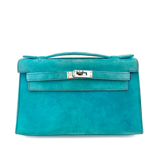HERMES KELLY POCHETTE SELLIER TURQUOISE DEBRIS HAND BAG □I 90242905