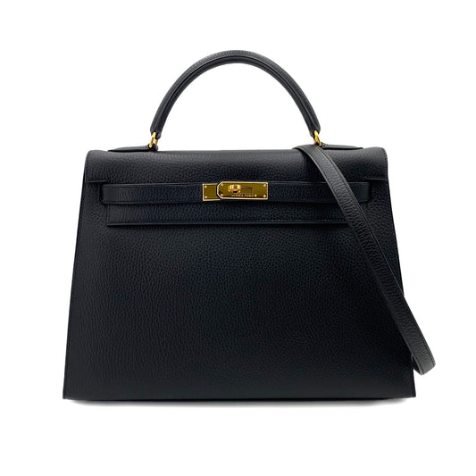HERMES KELLY 32 SELLIER BLACK ARDENNES HAND SHOULDER BAG □B 90242962
