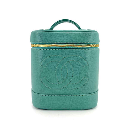 CHANEL VINTAGE VANITY HAND BAG LIGHT GREEN CAVIAR SKIN 90242966