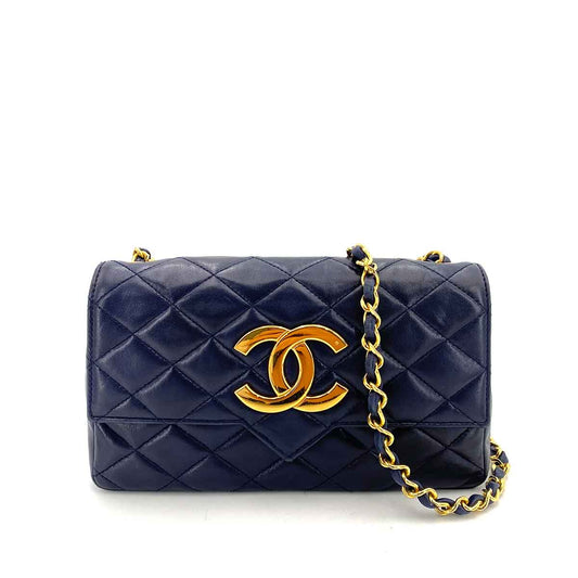 CHANEL VINTAGE BIG COCO MATELASSE CHAIN SHOULDER BAG NAVY LAMB SKIN 90242971