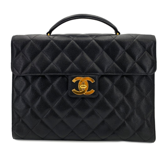 CHANEL VINTAGE BIG COCO BRIEF HAND BAG BLACK CAVIAR SKIN 90242975
