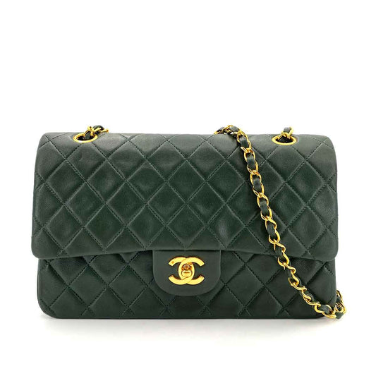 CHANEL VINTAGE CLASSIC FLAP MEDIUM CHAIN SHOULDER BAG GREEN LAMB SKIN 90242979