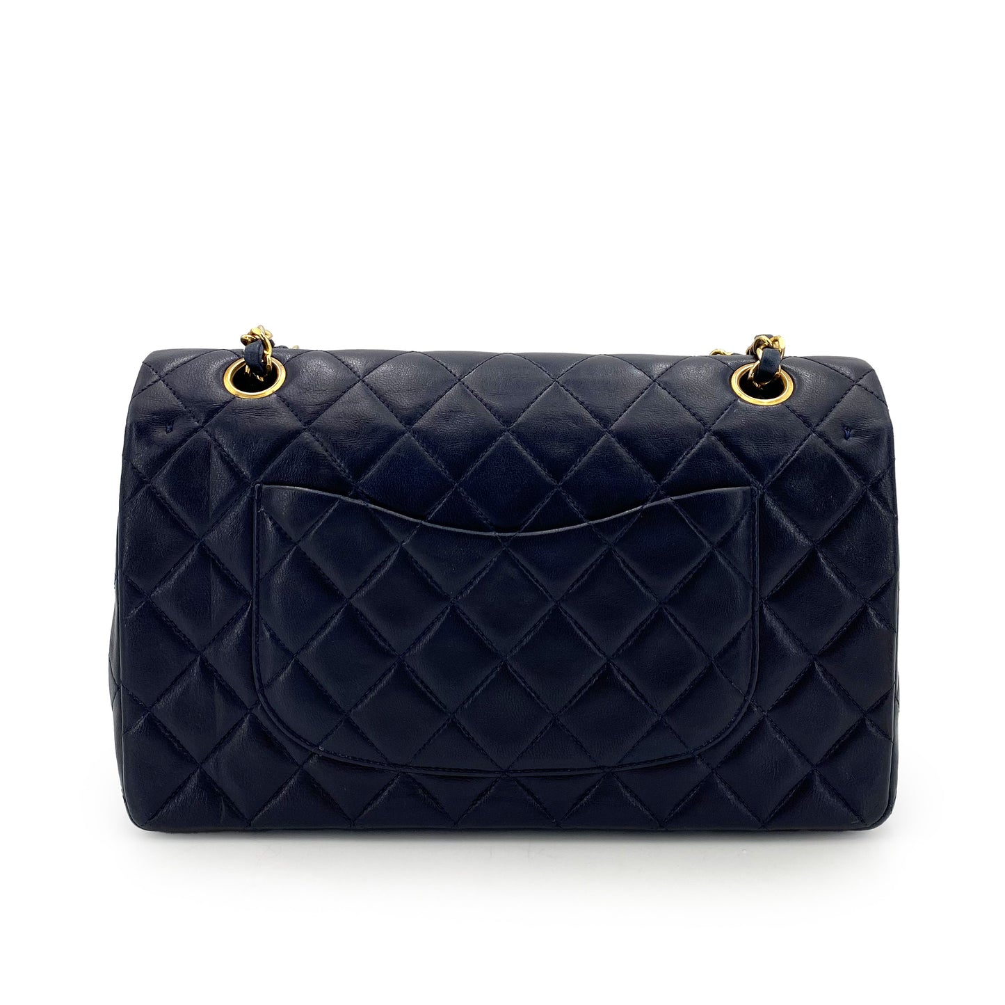 CHANEL VINTAGE CLASSIC FLAP MEDIUM CHAIN SHOULDER BAG NAVY LAMB SKIN 90242983