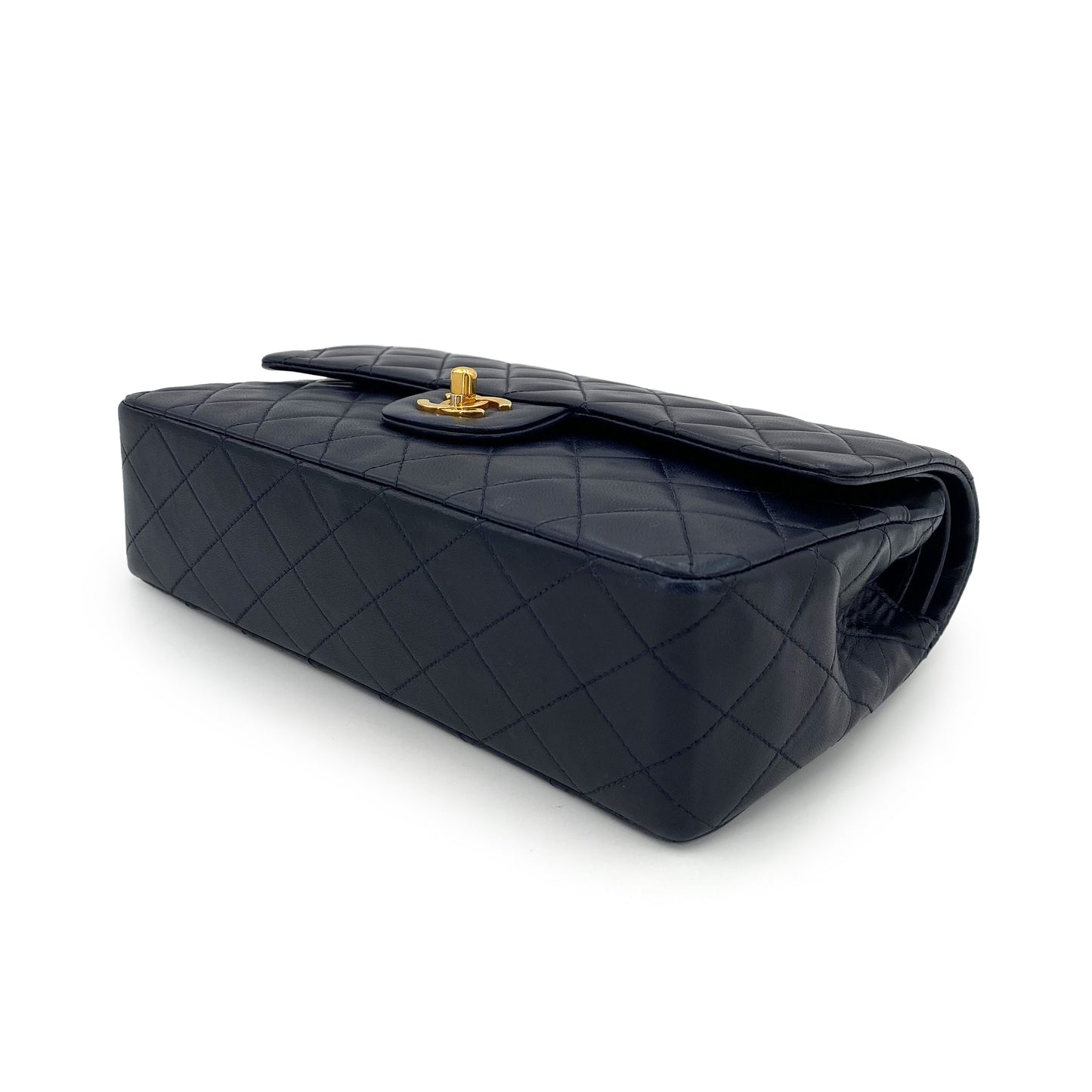 CHANEL VINTAGE CLASSIC FLAP MEDIUM CHAIN SHOULDER BAG NAVY LAMB SKIN 90242983