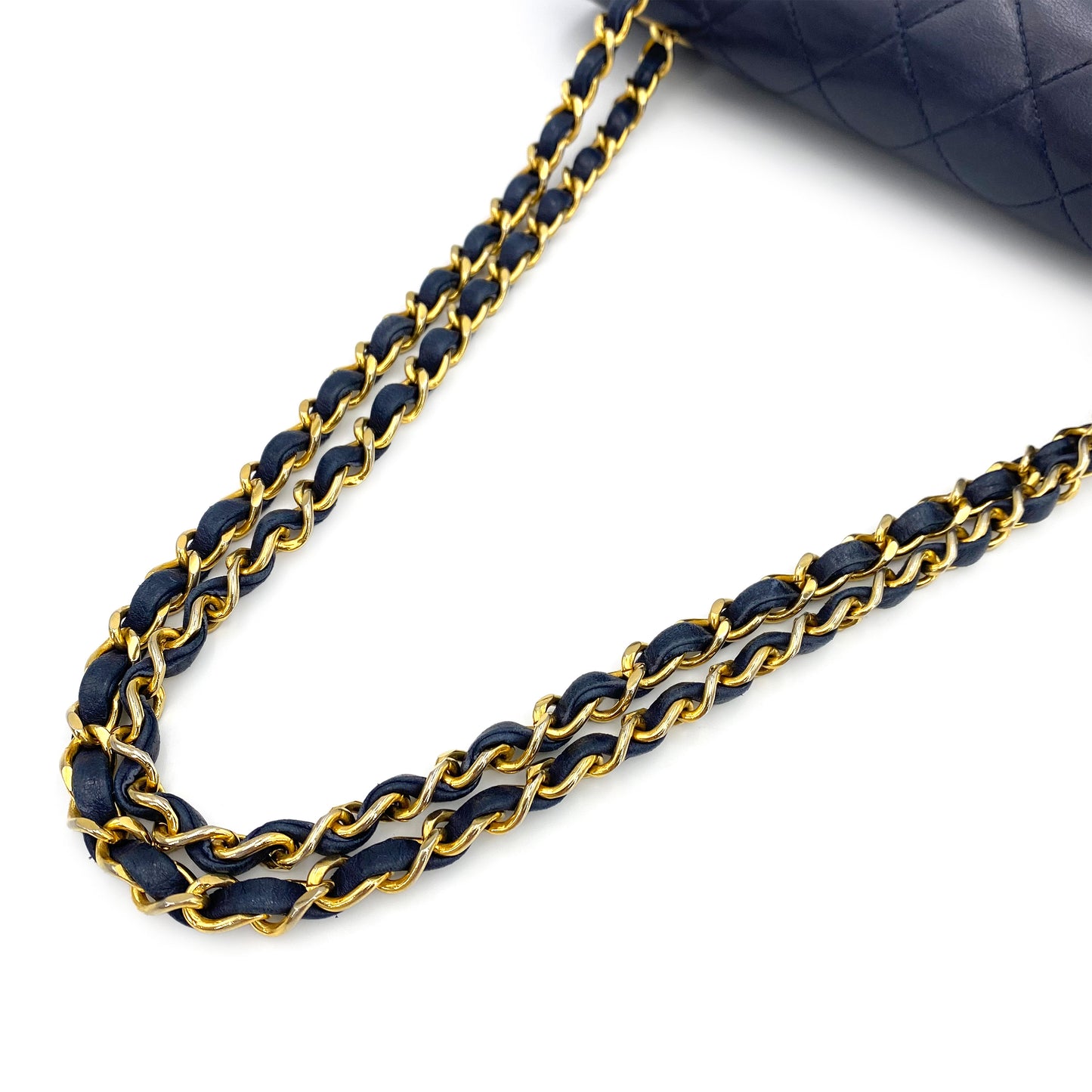 CHANEL VINTAGE CLASSIC FLAP MEDIUM CHAIN SHOULDER BAG NAVY LAMB SKIN 90242983