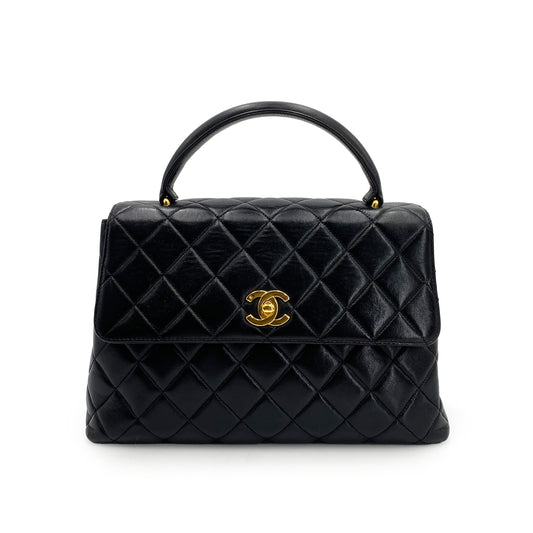 CHANEL VINTAGE MATELASSE HAND BAG BLACK LAMB SKIN 90242984