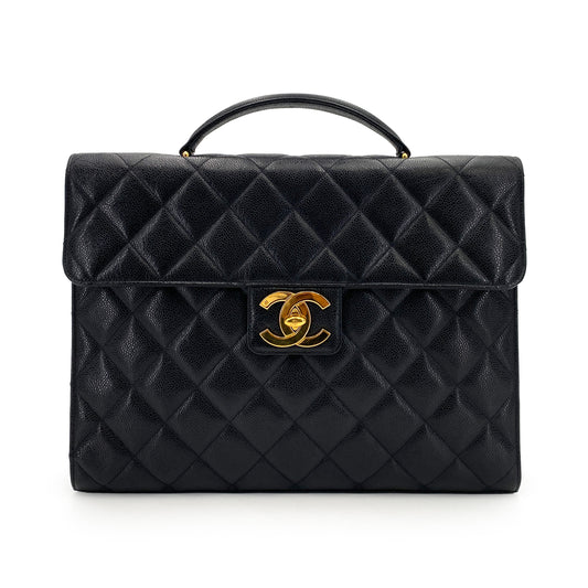 CHANEL VINTAGE BIG COCO BRIEF HAND BAG BLACK CAVIAR SKIN 90242985