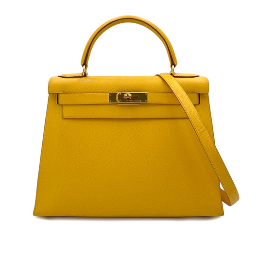 HERMES KELLY 28 SELLIER JAUNE COUCHEVEL HAND SHOULDER BAG 〇X 90242990