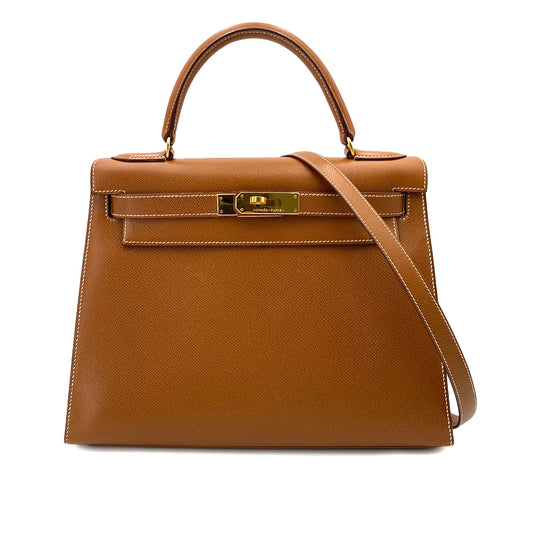 HERMES KELLY 28 SELLIER GOLD COUCHEVEL HAND SHOULDER BAG 〇U 90242991