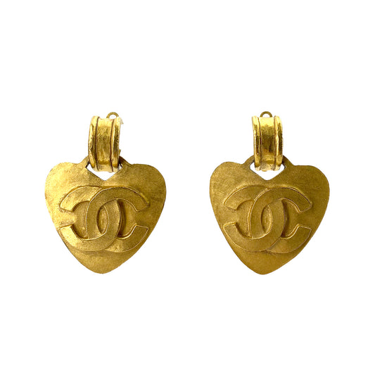 CHANEL VINTAGE EARRINGS HEART COCOMARK ACCESSORY 95P 90242993