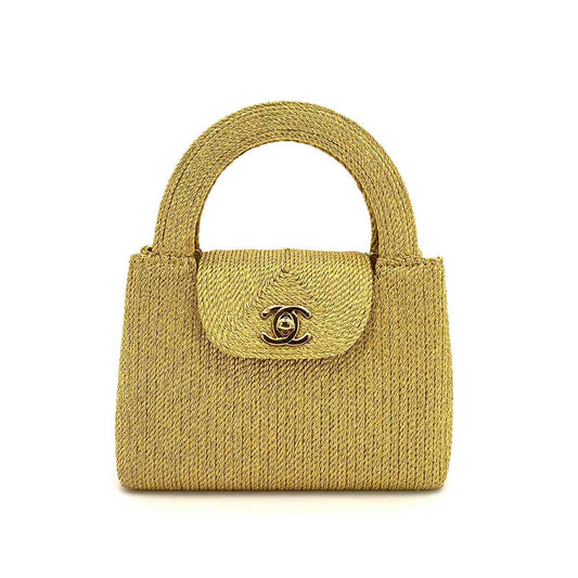 CHANEL VINTAGE KELLY TYPE MINI HAND BAG GOLD ROPE 90243197