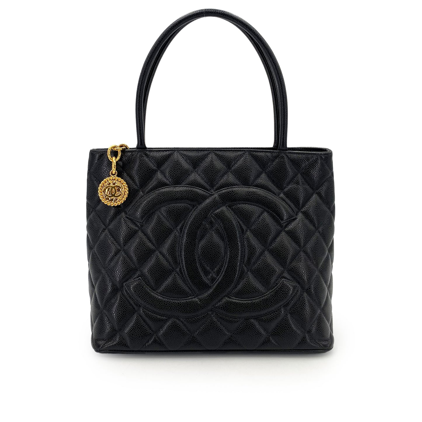 CHANEL VINTAGE MEDALLION TOTE BAG BLACK CAVIAR SKIN 90243203