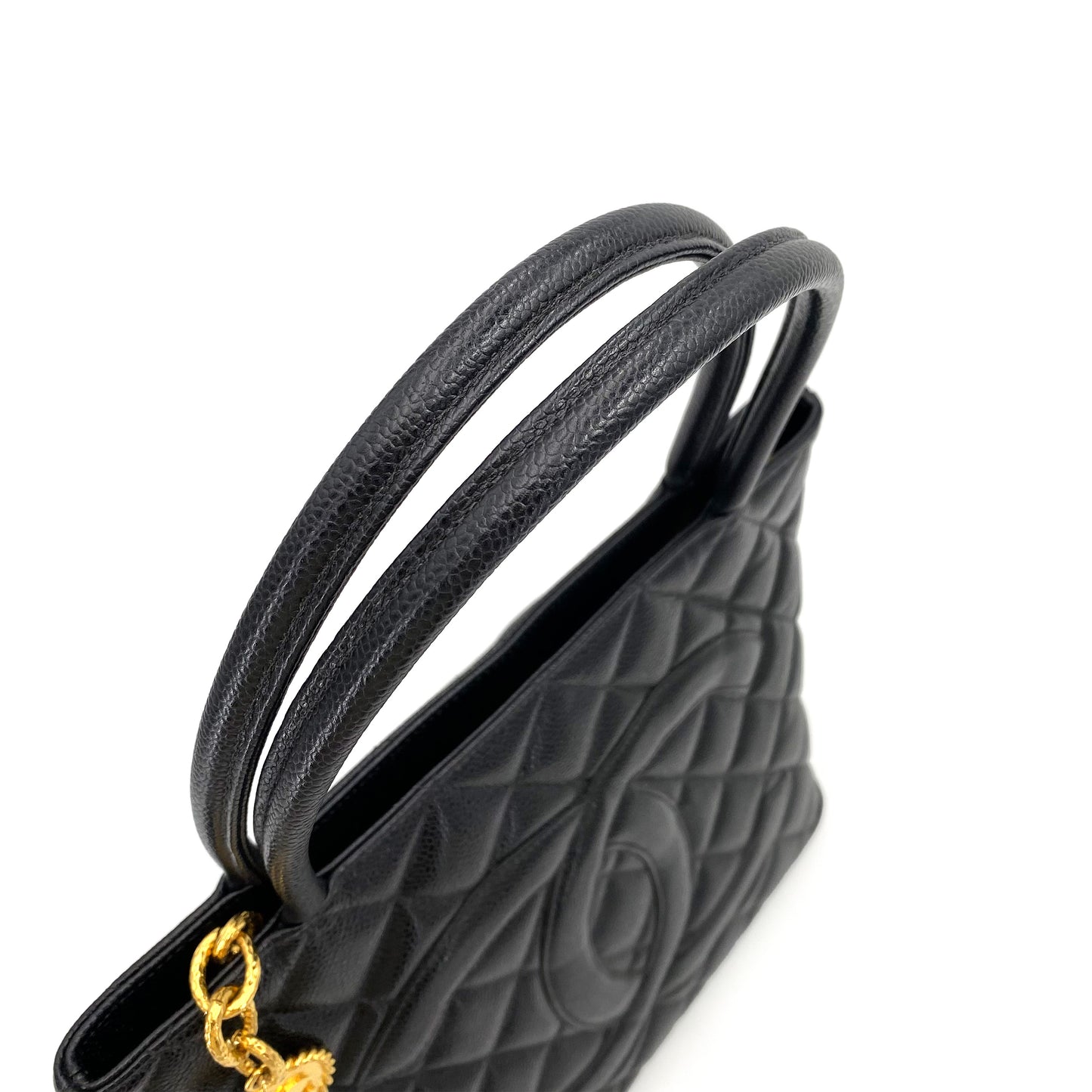 CHANEL VINTAGE MEDALLION TOTE BAG BLACK CAVIAR SKIN 90243203