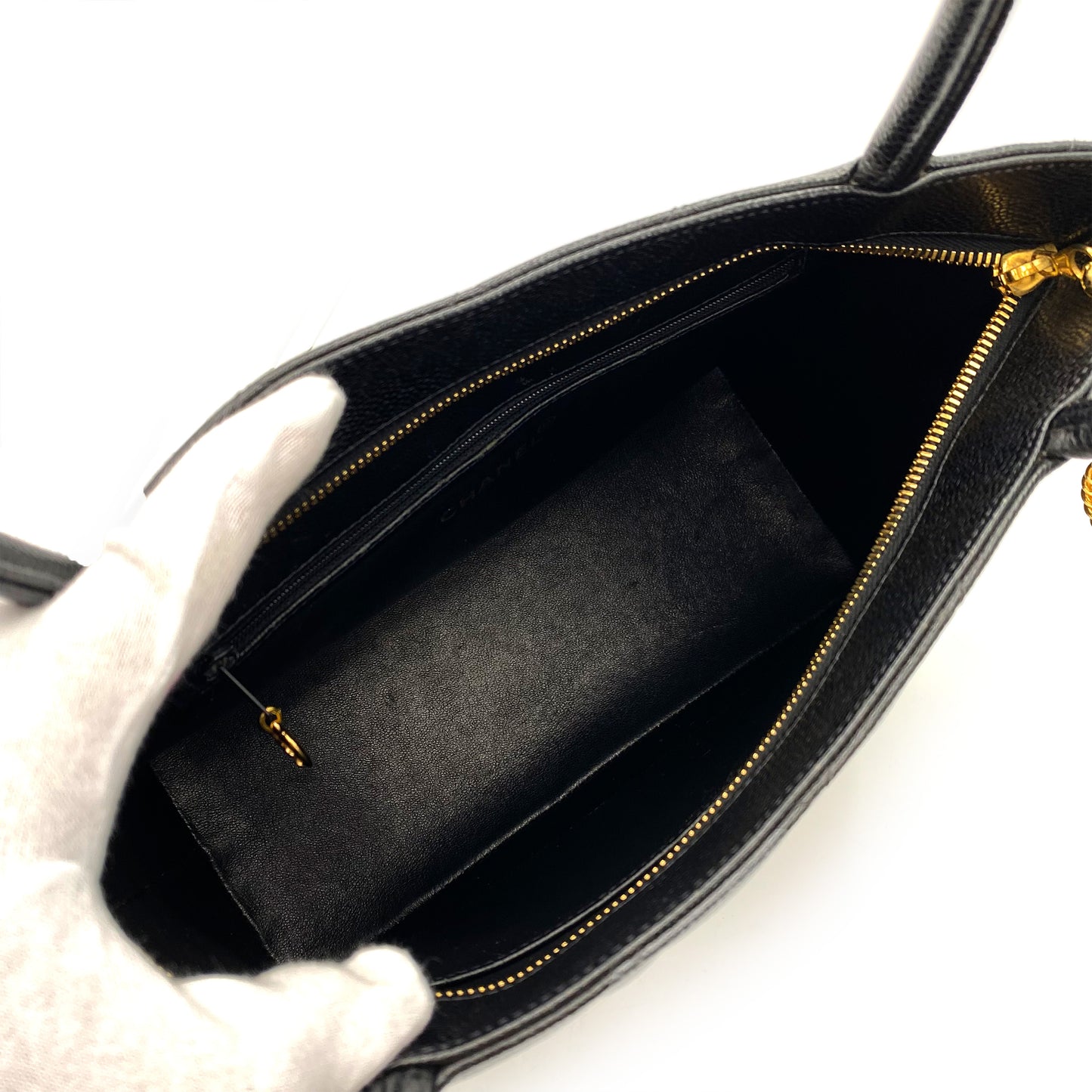 CHANEL VINTAGE MEDALLION TOTE BAG BLACK CAVIAR SKIN 90243203