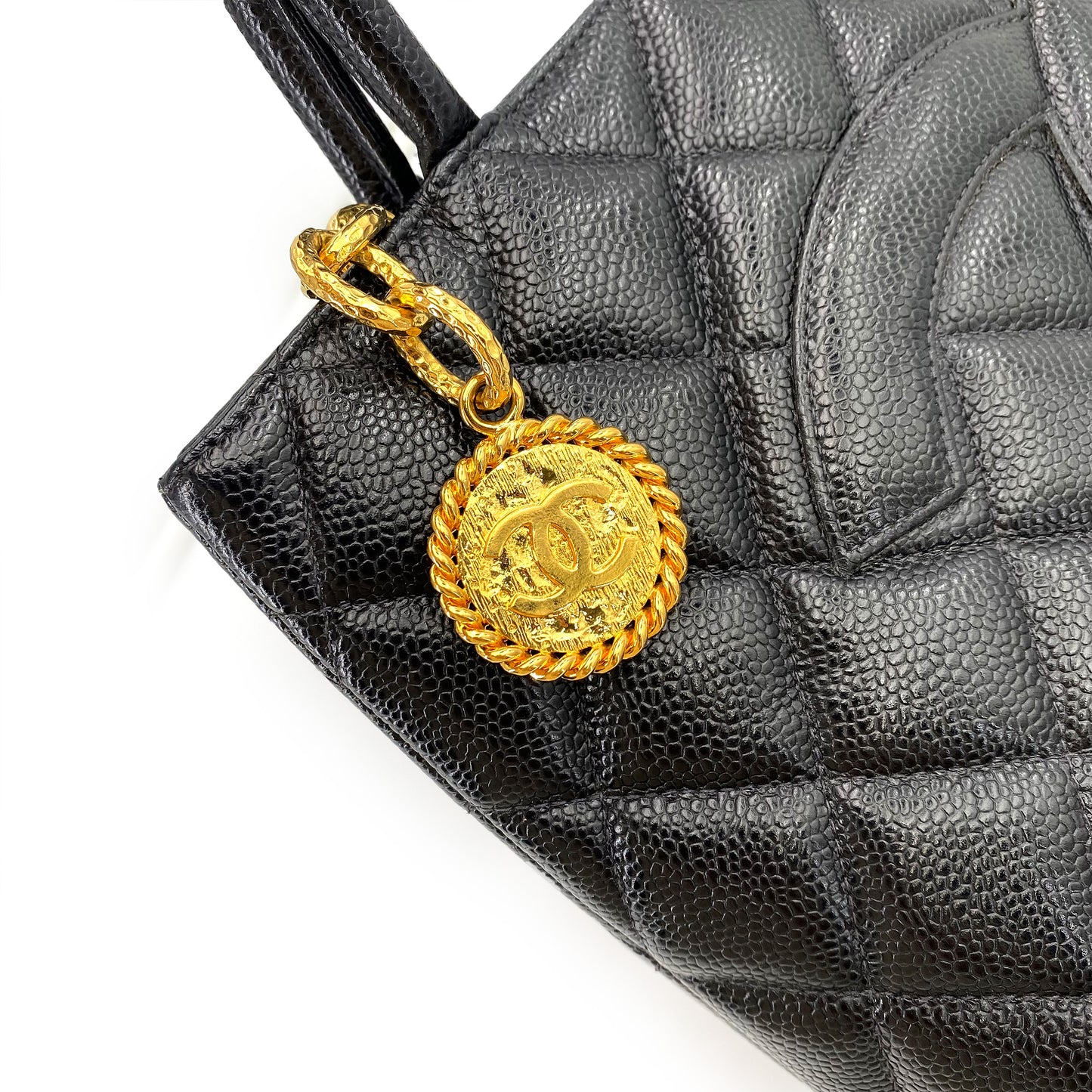 CHANEL VINTAGE MEDALLION TOTE BAG BLACK CAVIAR SKIN 90243203