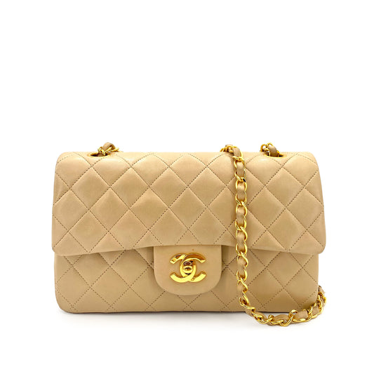 CHANEL VINTAGE CLASSIC FLAP SMALL CHAIN SHOULDER BAG BEIGE LAMB SKIN 90243204