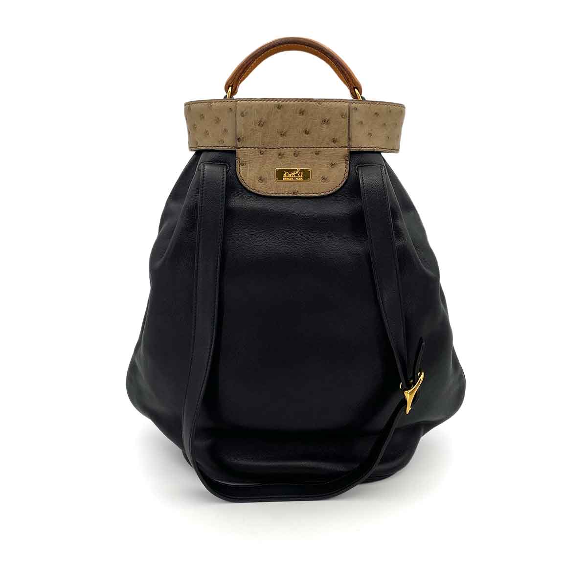 HERMES SMACK BLACK GULLIVER LIZARD OSTRICH HAND SHOULDER BAG 〇U GHW 90243208